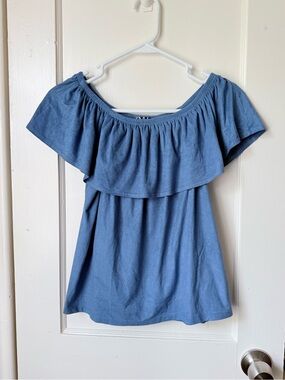 Blue suede babydoll off the shoulder top